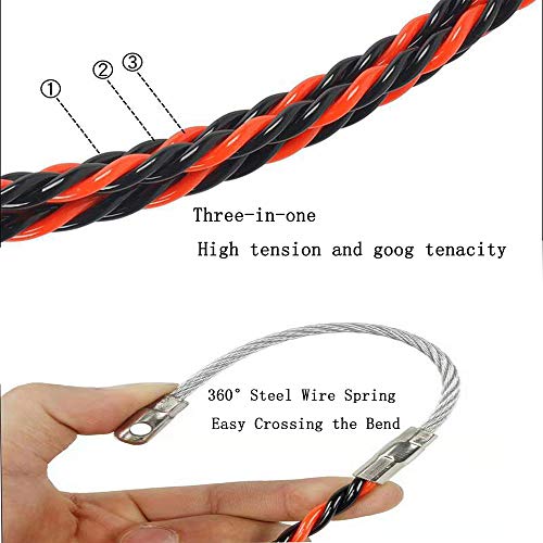 StartFine Fish Tape Wire Puller Through Wall Wire Threader Fish Cable plus Fish Cable Fastener with Steel rope 6MM 82 ft