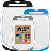 GORILLA GRIP Cutting Board Set, Slip Resistant &amp; Nonporous, Black Aqua Gray | BPA-Free, Dishwasher Safe, Juice Groove Border to Catch Liquid, US Designed Kitchen Chopping Mats, Multi-size Food Boards