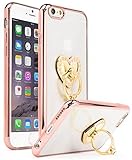 iPhone 6 6s Case, Bastex Ultra Thin Clear Luxury TPU Rose Gold Bumper Case Cover with Attachable Heart Pink Diamond Ring Holder for Apple iPhone 6/6s