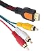 Fivetech HDMI Male to 3RCA Male Extension Cable Bi-directional: Converts to HDTV DVD Composite S-video RCA Plugs