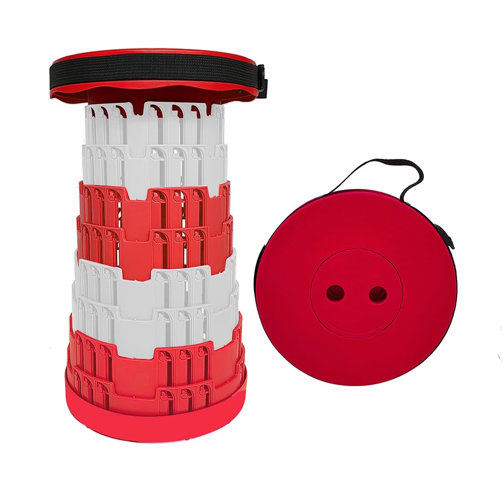 L & P Home & Gifts Portable Collapsible Stool | Lightweight Telescopic Stool, Collapsing Stool, Camping Stool For Adults & Children | Pop Up Stool With a 200KG Weight Limit - Red/White