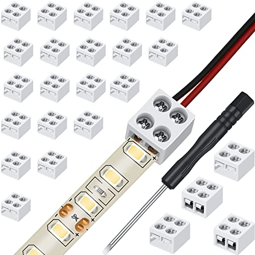 25 Pack Solderless LED Tape Light Connector 2 Pin Terminal Block Connector Screw Down LED Strip