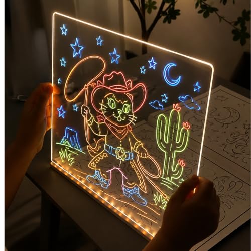 Quadro de Desenho Luminária LED para Escrita com 7 Canetas – Lousa de Mesa para Anotações em Acrílico com Efeito 3D