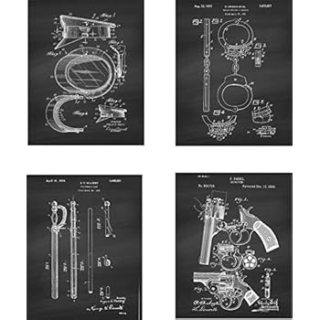 Police Patent Wall Art Prints - set of Four (8x10) Unframed - wall art decor for police officers