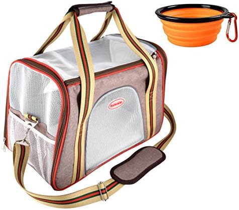 Rolscaler Soft Sided Carriers Pet Portable Bag with Food Water Feeding Portable Travel Bowl,Zippers Safety Clasp & Fleece Bedding,Perfect for Little Dog/Cat Airline Approved (Color - 1)