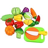 Peradix Play Food Set for Kids & Toy Food for Pretend Play,- Play Kitchen Toy Food Fun Cutting Vegetable Set for Kids Toddlers Inspires Imagination - Fake Plastic Foods for Cooking (Sticker & Apron)