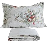 FADFAY Sheet Set King Vintage Rose 100% Cotton Hypoallergenic White and Grey Deep Pocket Fitted Sheet 4-Pieces King