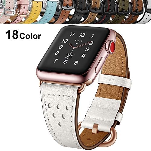 Chok Idea Genuine Leather Strap Compatible With Apple Watch 44mm 42mm,Lady Elegant Slim Style Leather Band With Secure Metal Buckle Replacement for iWatch Series 5 & 4 3/2/1,White