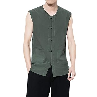 DEELIN Männer Slim Pocket Baumwolle Leinen Tasten ärmelloses Shirt T-Shirt Bluse Weste Tank Schlank Hemd Bluse Tank