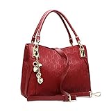 Cluci Leather Handbag Tote Shoulder Top-handle Purse Bag for Women Red