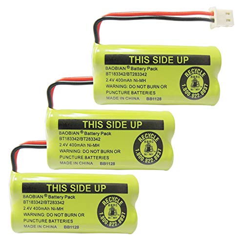BAOBIAN 2.4V 400mAh Cordless Home Phone Battery Compatible with BT162342 BT-162342 BT166342 BT-166342 BT266342 BT-266342 BT183342 BT-183342 BT283342 BT-283342 CS6329 CS6114 CS6419(3 Pack)