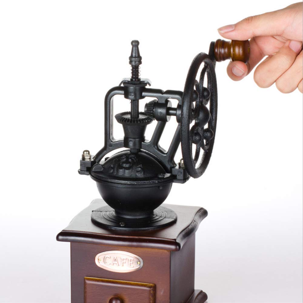 moon-1 Manual Coffee Grinder Antique Cast Iron Hand Crank Coffee Mill With Grind Settings & Catch Drawer