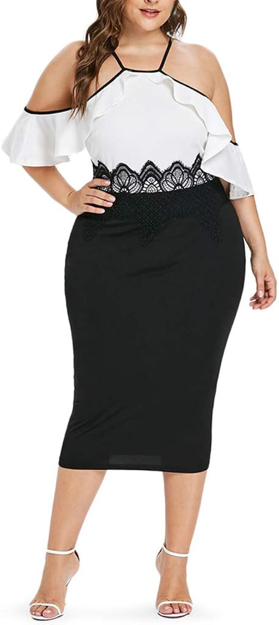 Amazon.com: Womens Summer Cold Shoulder Dress Lace Plus Size Dress