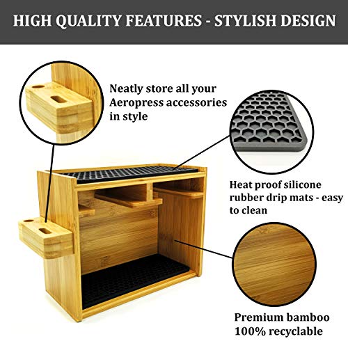 Hexnub Organizer for Aeropress Coffee Maker Premium Bamboo Stand Caddy Station Holds Aeropress Coffee Maker Filters Cups Accessories with Silicone Dripper Mat Hexnub Organizer for Aeropress Coffee Maker Premium Bamboo Stand Caddy Station Holds Aeropress Coffee Maker Filters Cups Accessories with Silicone Dripper Mat