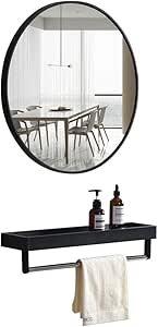 Espejos Redondos Negros de Vidrio, Espejo de Pared HD con Marco de