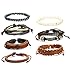 LOYALLOOK 15Pcs Braided Leather Bracelets for Men Women Wooden Beaded Bracelets Wrap Cuff Bracelets Adjustable Wing