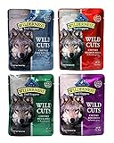 Blue Buffalo Wilderness Trail Toppers Wild Cuts Dog Gravy Snacks Variety Pack - 4 Flavors (Chunky Salmon, Beef, Chicken, & Duck) - 3 Ounce Each (4 Total Pouches)