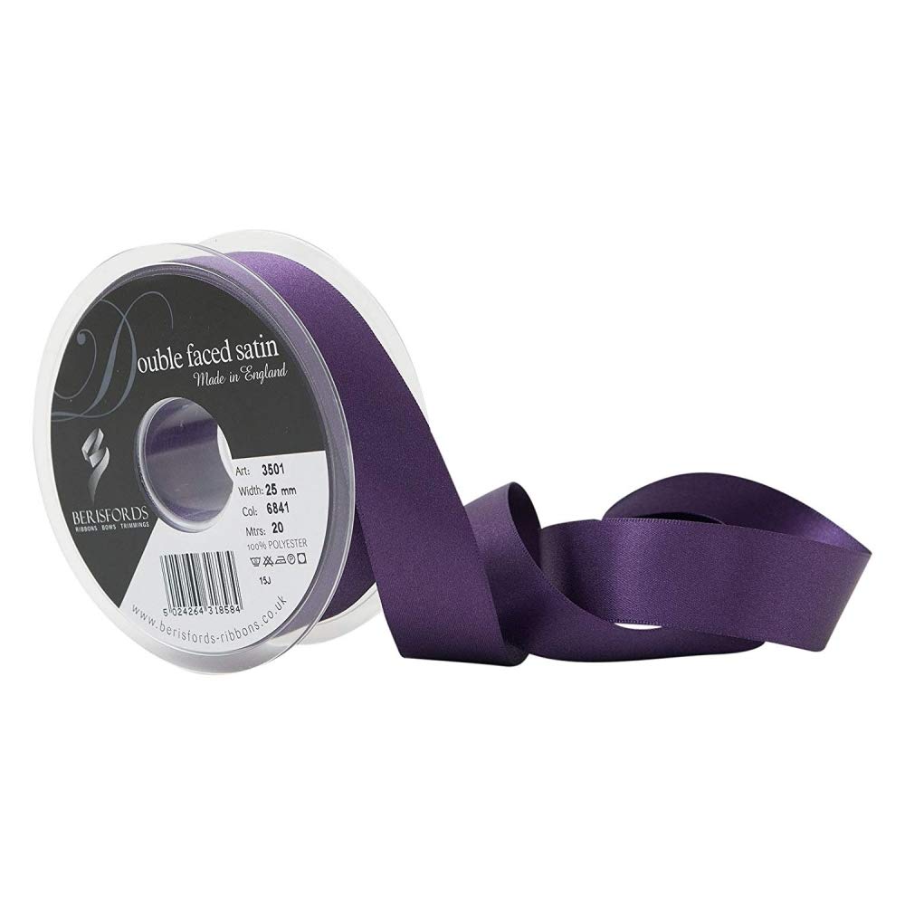Berisfords Double FACE Poly Satin Ribbon, BlackBerry, 25 mm — image 1