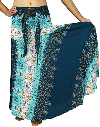 Lek Boutique Women's Long Bohemian Hippie Multi Color Skirts US Size 0-14 (AC Blue1)