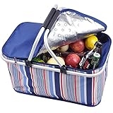 Blue Insulated Picnic Basket - Collapsible Ultra-size Insulated Picnic Basket for Outdoor Picnic or Camping Use