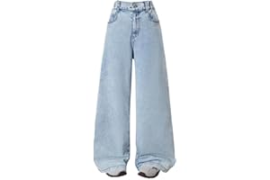 Nivne Tco Tween Girls Wide Leg Jeans - Zipper Fly and Bow Embroidery Back, Denim Pants with Pockets for Girls