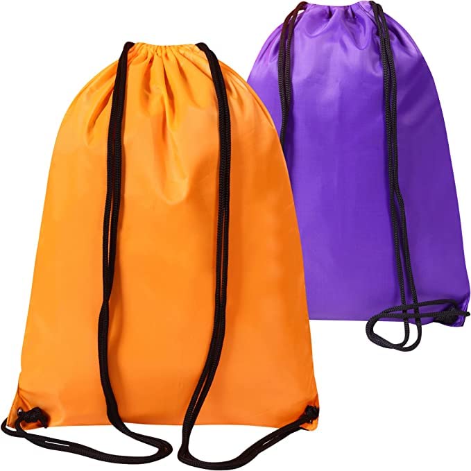 Drawstring Gym Bag 2PCS String Bags Gym Sack Backpack PE Bags for Women Men Trainer Swimming Bag Travel Beach School Holidays Suitable for Sports,kids,Boys,Girls (Orange and Purple)