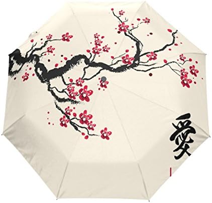 Chinese Painting Plum Blossom Flower Love 38 Inch Umbrella UV Protection Auto Open Close Windproof Compact Umbrella for Women