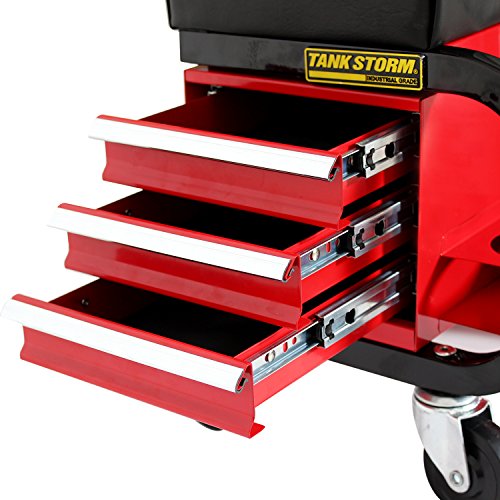 TANKSTORM Tool Box BuiltIn Creeper Seat, Garage Shop Roller Seat, 3