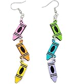 Cute Dangling Crayon Teachers Earrings for Women Handmade Funny Pencil Book Wood Drop Dangle Earrings Rainbow Lightweight Acrylic Reading Earrings Gifts