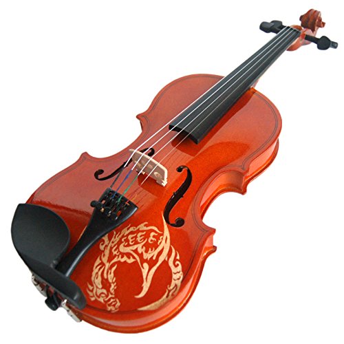 Kinglos 3/4 Dragon Carved Solid Wood Violin Kit Student Fiddle for Beginners Children Kids with Case, Shoulder Rest, Bow, Rosin, Bridge and Strings - Thumbnail 2