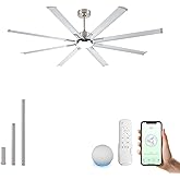 Minislak 72 Inch Ceiling Fan with Light,Industrial Ceiling Fan with 8 Black Aluminium Blades,Smart Fan Compatible with Alexa,Garage Outdoor Indoor Fan for Patio and Living Room