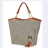 Hunnt® New Fashion Stripe Design Women Street Snap Candid Tote Single Shoulder Canvas Bag Handbag (Black)