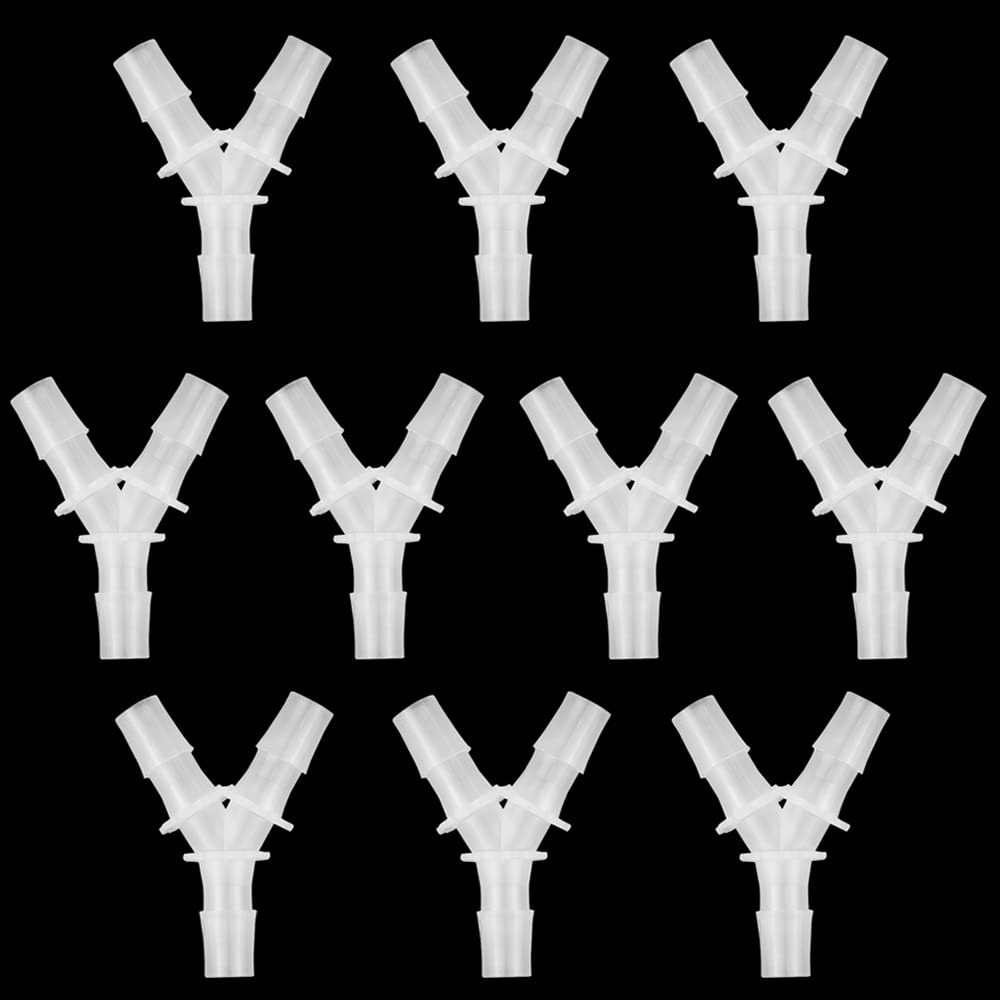 Feelers 3/16" Plastic Hose Barb Fitting Equal Barbed 3 Way Y Shaped for 3/16 ID Hose Polypropylene Plastic Pipe Connectors Boat Water Air Aquarium O2 Fuel (Pack of 10)