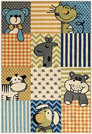 Rubber Backed 5' x 6'6" Soft Kids Childrens ANIMALS Multi Color Playroom Nursery Educational Area Rug