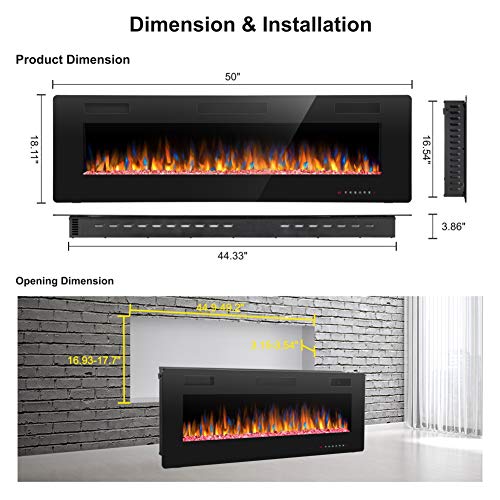 image for Joy Pebble 50 Inches Electric Fireplace, in-Wall Recessed and Wall Mou
