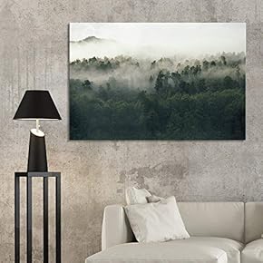 Canvas Wall Art - Watercolor Style Forest in The Mist - Giclee Print Gallery Wrap Modern Home Art Ready to Hang - 12x18 inches