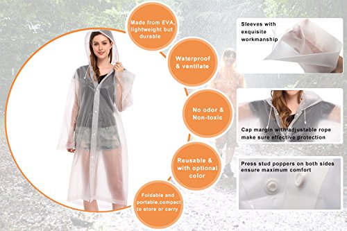 EnergeticSky EVA Portable Raincoat,Reusable Rain Poncho with Hoods and Sleeves,Non-Toxic,No Plastic Smell,Environmentally Friendly,Light Weight and Perfect for Outdoor Activities