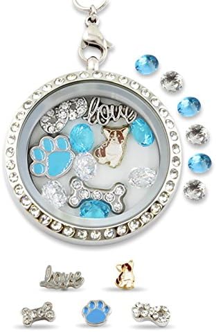 Infinity Love Chihuahua Dog Floating Charm Living Memory Locket Magnetic Closure 30mm Stainless Steel Pendant Necklace with Black and White Crystal Charms