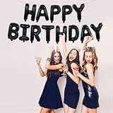 TONIFUL 16 Inch Happy Birthday Foil Letter Balloon Banner Black 15 Pcs view 4