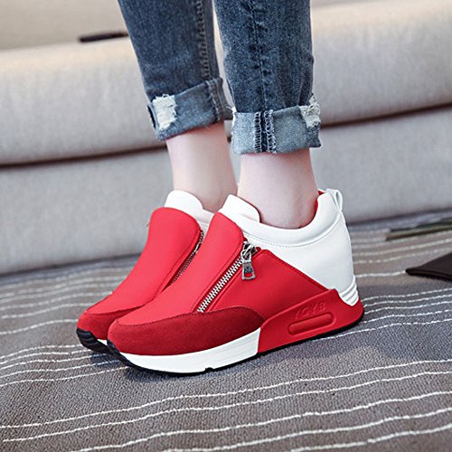 Goldweather Women Running Shoes Fashion Thick Bottom Platform Non-Slip Outdoor Walking Sports Sneaker (US:5.5, Red) - Thumbnail 2