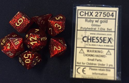 Chessex Glitter Polyhedral Ruby/Gold 7-Die Set