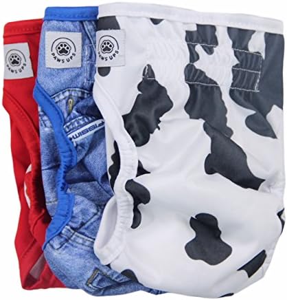 Paws Ups Cute Reusable Washable Dog Diapers [Medium, 3-Pack]