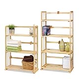 Furinno PiNE Solid Wood 4-Tier & 3-Tier Bookshelves Set, Natural Wood, FNCL-PiNE