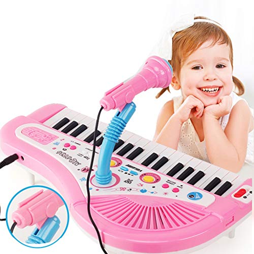 UPDD-toy 37 Key Kids Miniature Baby Girls Pink Piano with Microphone, Stool, and 4 Songs ,Music & Sound Birthday Gift Toys for 2 3 4 Year Old