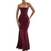 Women Sexy Backless Satin Maxi Dresses Spaghetti Strap Floral Print Dresses Slim Fit Elegant Night Party Outfits