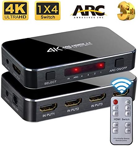 hdmi Switch 4x1 4K 60hz HD ARC Audio Optical TOSLINK HDCP 2.2 HDMI Switcher 2.0 with IR Remote Control