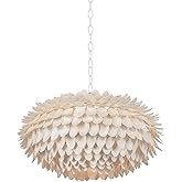Hudson Valley Lighting Alsen 3-Light Pendant | White Plaster Coastal Chandelier with Handcrafted Coco Shell Layers | Organic 