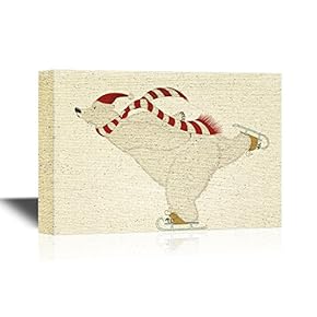 Skiing Canvas Wall Art - White Polar Bear Skating - Gallery Wrap Modern Home Art | Ready to Hang - 12x18 inches
