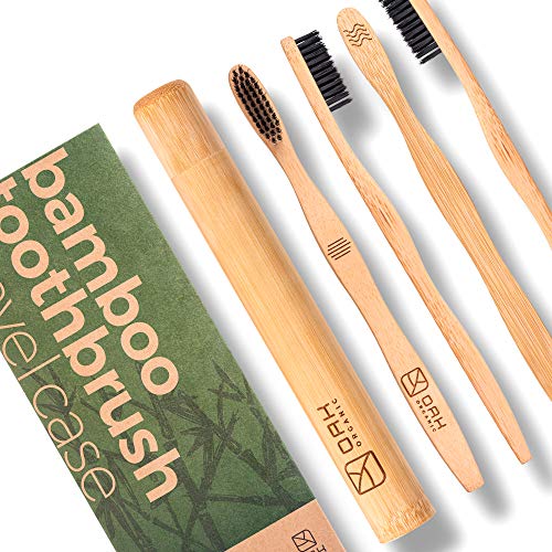 OAK ORGANIC Charcoal Toothbrush – Get Sparkling Clean Teeth – Natural Soft Bamboo Charcoal Toothbrush with Travel Case…