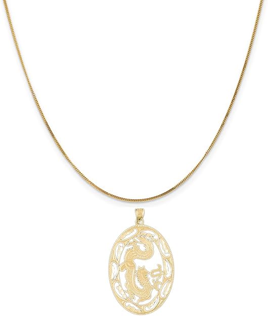 14k Yellow Gold Dragon Pendant on a 14K Yellow Gold Curb Chain Necklace